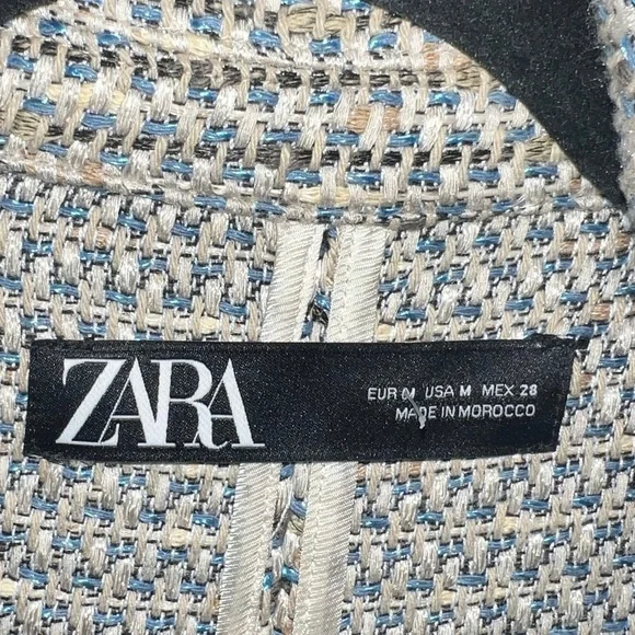 Zara Textured Double Breasted Peaked Lapel Tweed Blazer Jacket Size Medium - Picture 6 of 10